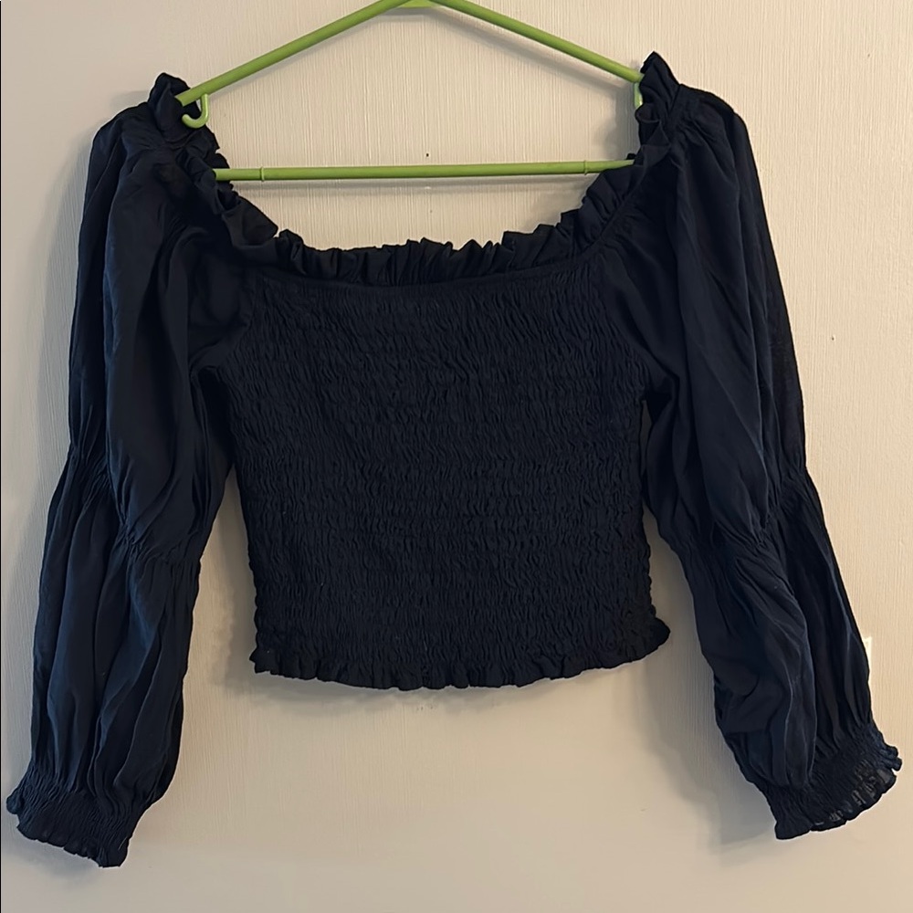 Elegant Black Smocked Blouse